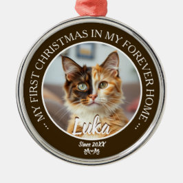 Eerste kerst voor altijd thuis kattenfoto en naam metalen ornament