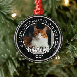 Eerste kerst voor altijd thuis kattenfoto en naam metalen ornament