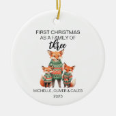 Eerste kerst vos familie van drie keramisch ornament (Voorkant)
