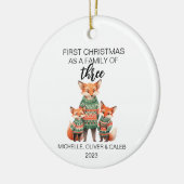 Eerste kerst vos familie van drie keramisch ornament (Links)