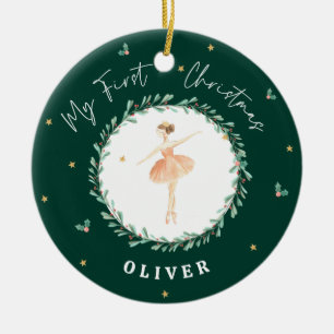 Eerste Kerst waterverf ballerina groen Keramisch Ornament