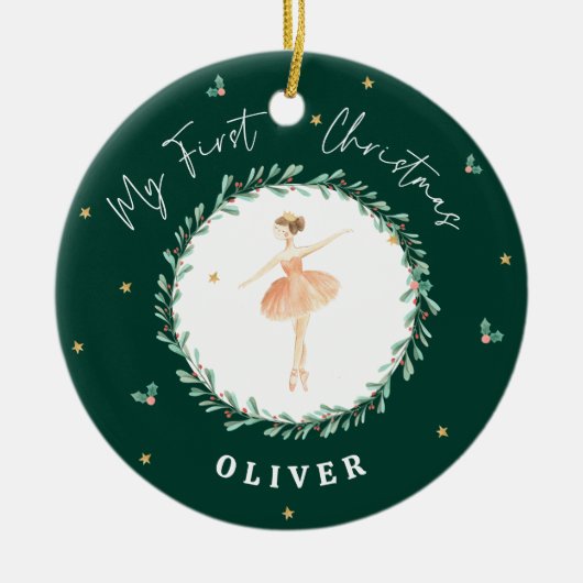 Eerste Kerst waterverf ballerina groen Keramisch Ornament (Voorkant)