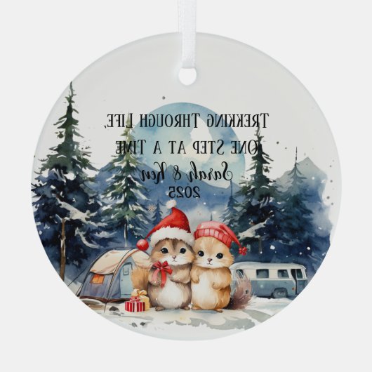 Eerste Kerst Waterverf Camping Passen getrouwd Glas Ornament (Achterkant)