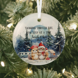 Eerste Kerst Waterverf Camping Passen getrouwd Glas Ornament