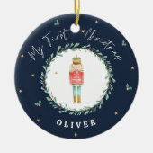 Eerste Kerst waterverf notenkraker marineblauw Keramisch Ornament (Voorkant)