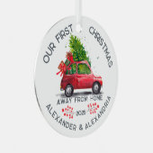 Eerste kerst weg van huis metalen ornament (Voorkant Rechts)