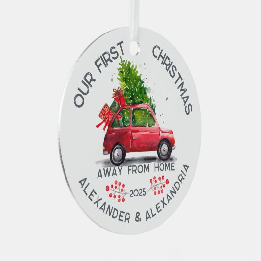 Eerste kerst weg van huis metalen ornament (Voorkant Rechts)