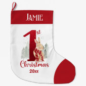 Eerste Kerst Winter Bunny Baby Rode Naam Grote Kerstsok (Voorkant)