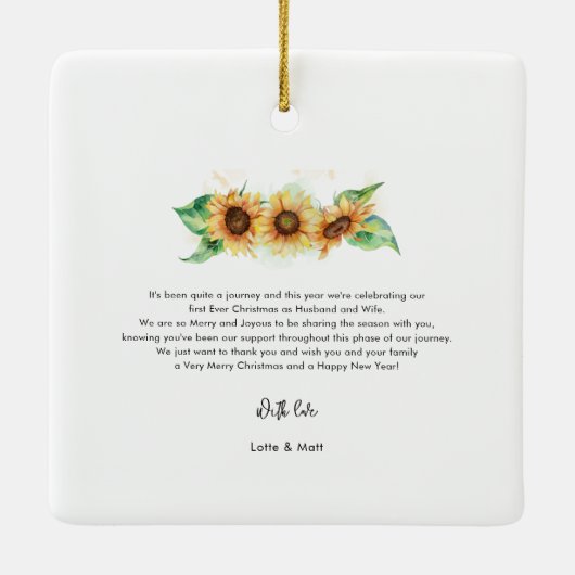 Eerste kerst Zonnebloem Dank u Keramisch Ornament (Achterkant)