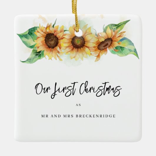 Eerste kerst Zonnebloem Dank u Keramisch Ornament (Voorkant)