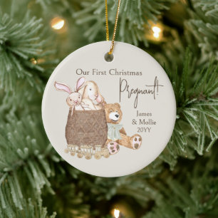Eerste kerst zwangere teddybeer op maat met foto keramisch ornament