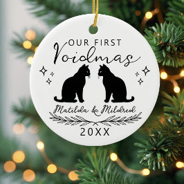 Eerste Kerst Zwarte Kat Familie Keramisch Ornament
