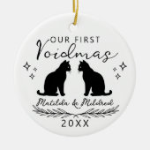 Eerste Kerst Zwarte Kat Familie Keramisch Ornament (Voorkant)