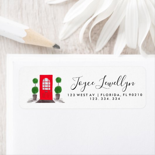 Eerste kerstadres rode voordeur etiket (Insitu)