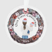 Eerste kerstalleenstaande moeder Santa hat PHOTO O Ornament (voorkant)