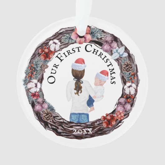 Eerste kerstalleenstaande moeder Santa hat PHOTO O Ornament (voorkant)