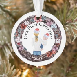 Eerste Kerstalleenstaande moeder Santa hat PHOTO Ornament