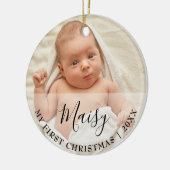 Eerste kerstbaby 2 foto script naam keramisch ornament (Links)