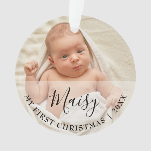Eerste kerstbaby 2 foto script naam ornament (voorkant)