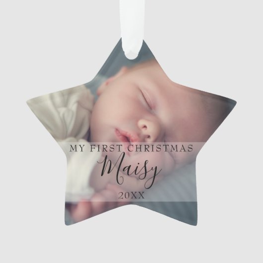 Eerste kerstbaby 2 foto scriptnaam ornament (voorkant)