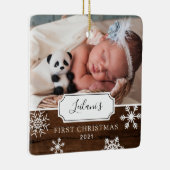 Eerste kerstBaby Foto Sneeuwhout Keramisch Ornament (Rechts)