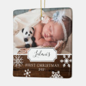 Eerste kerstBaby Foto Sneeuwhout Keramisch Ornament (Links)