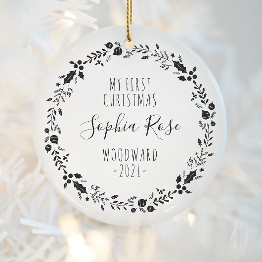 Eerste kerstBaby Foto zwart White Keramisch Ornament