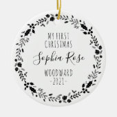 Eerste kerstBaby Foto zwart White Keramisch Ornament (Voorkant)