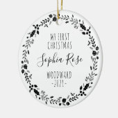Eerste kerstBaby Foto zwart White Keramisch Ornament (Links)