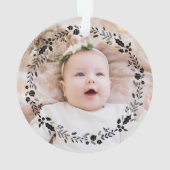 Eerste kerstBaby Foto zwart White Ornament (achterkant)
