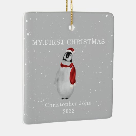 Eerste kerstBaby Penguin Gray Snow Keramisch Ornament (Rechts)
