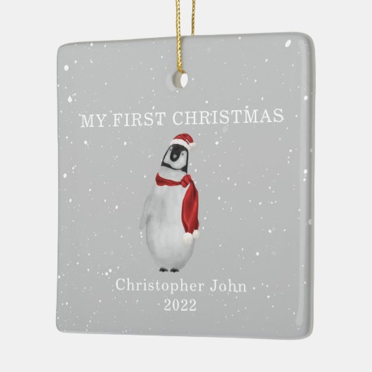 Eerste kerstBaby Penguin Gray Snow Keramisch Ornament (Links)