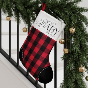 Eerste kerstbaby Rood geruit gepersonaliseerd jaar Kleine Kerstsok