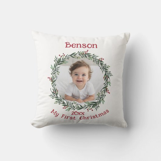 Eerste Kerstbaby's Fotoherinnering Kussen (Voorkant)