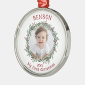 Eerste Kerstbaby's Fotoherinnering Metalen Ornament (Links)