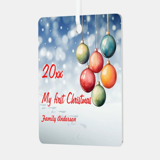 Eerste kerstbal foto Metal Square Ornament (Voorkant links)