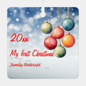 Eerste kerstbal foto Metal Square Ornament (Voorkant)