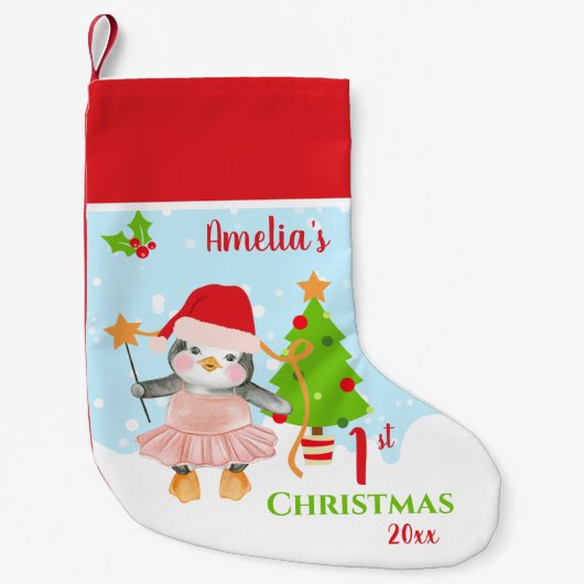 Eerste kerstbaljurk pinguïn kleine kerstsok (Voorkant)