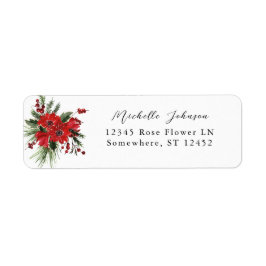 Eerste kerstbessen en Pine Red Floral Return Addre Etiket