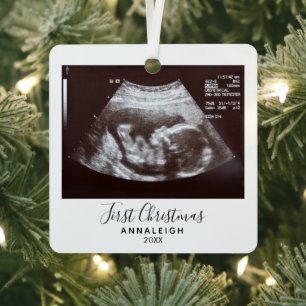 Eerste kerstbevalling Ultrasound Foto Holiday Metalen Ornament