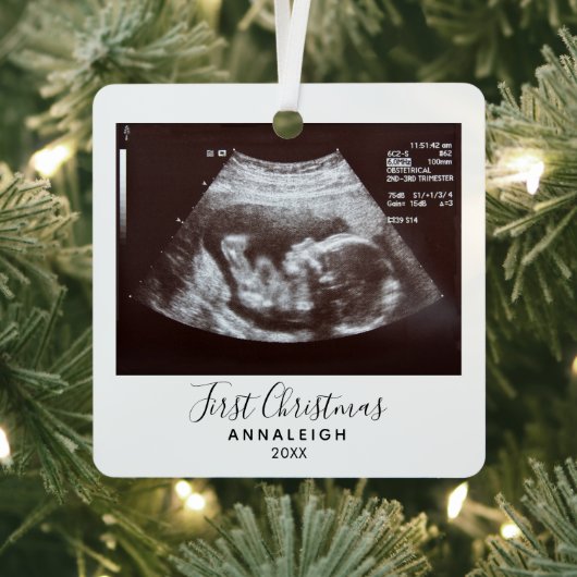 Eerste kerstbevalling Ultrasound Foto Holiday Metalen Ornament (Insitu)