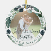 Eerste kerstbevruchting en foto van echtpaar keramisch ornament (Voorkant)