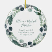 Eerste kerstbevruchting en foto van echtpaar keramisch ornament (Achterkant)