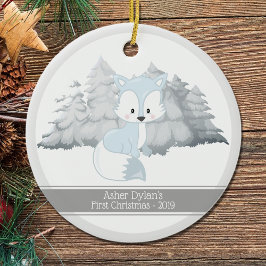 Eerste kerstbevruchting in Arctic Fox Keramisch Ornament