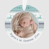 Eerste kerstblauwe renrenrendiertje voor baby op m ornament (voorkant)
