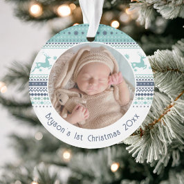 Eerste kerstblauwe renrenrendiertje voor baby op m ornament