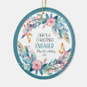 Eerste Kerstbloem verloofde Fotodatum Keramisch Ornament (Links)