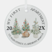 Eerste kerstbomen in appartementenhok glas ornament (Voorkant)