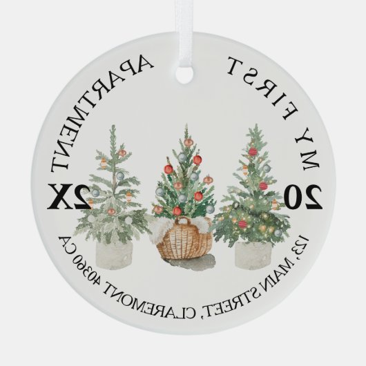 Eerste kerstbomen in appartementenhok glas ornament (Achterkant)