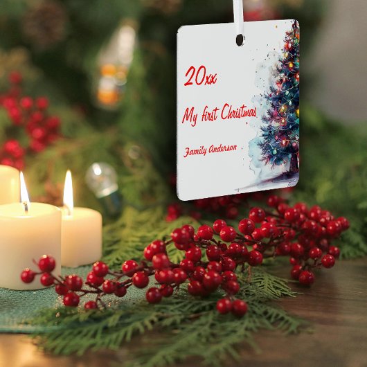 Eerste kerstboom foto Metal Square Ornament